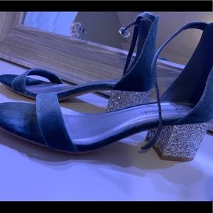 Silver and blue chunky kitten heel